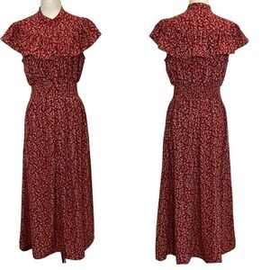 NWT Moussy Cottage Core Red Floral Print Buttoned Down Midi Dress Size 2